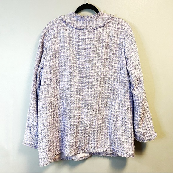 Ann Taylor Blazer Lavender Fringe Tweed Cardigan Jacket Sz 16 EUC Purple Plaid - Picture 11 of 13